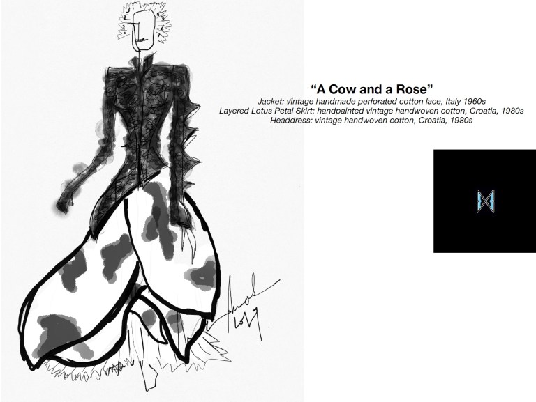 designer sketch mendrilla a cow and a rose